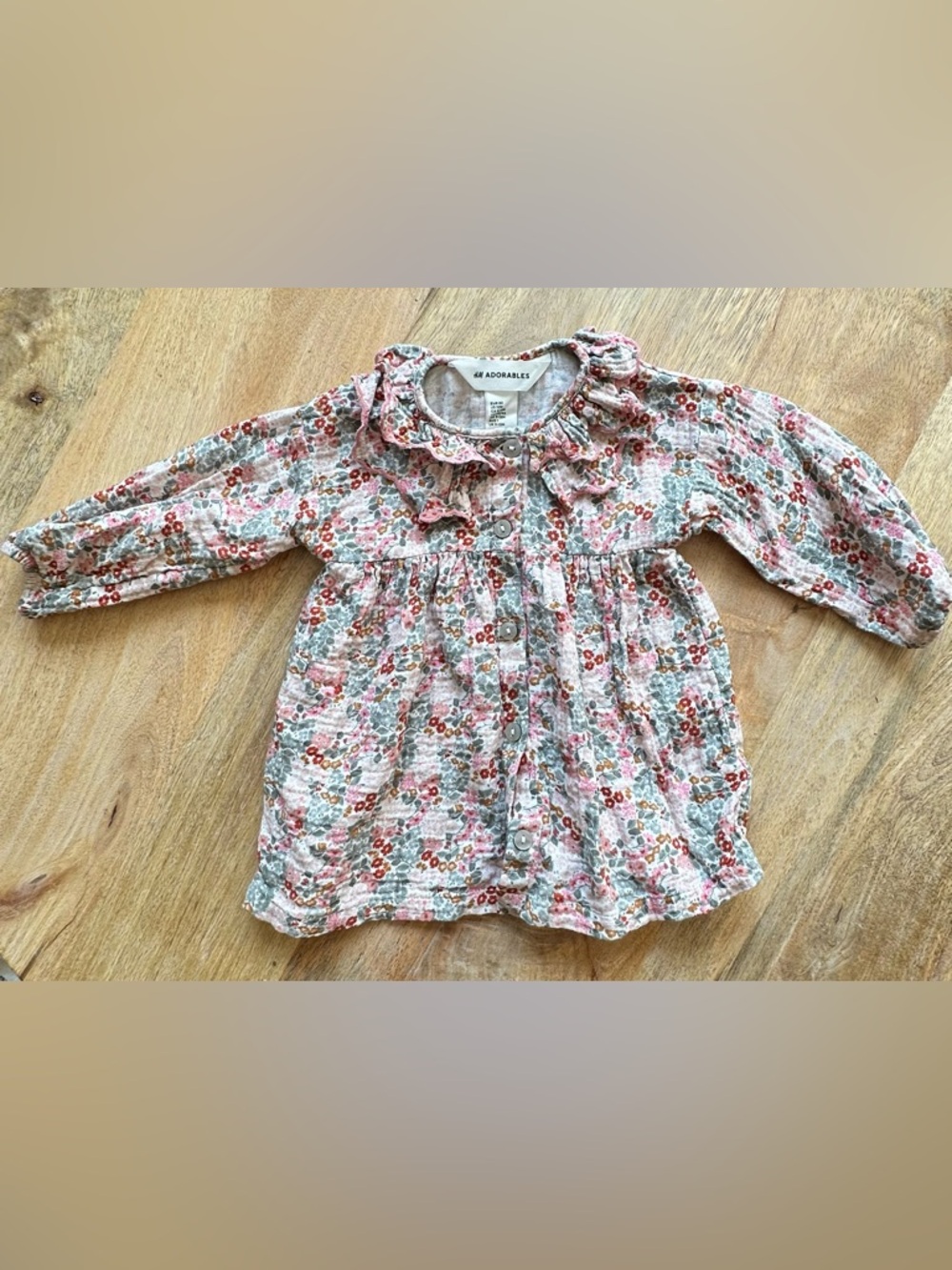 H&M Adorables Scott of Floral Ruffle Long-Sleeve Baby Dress 9-12 months